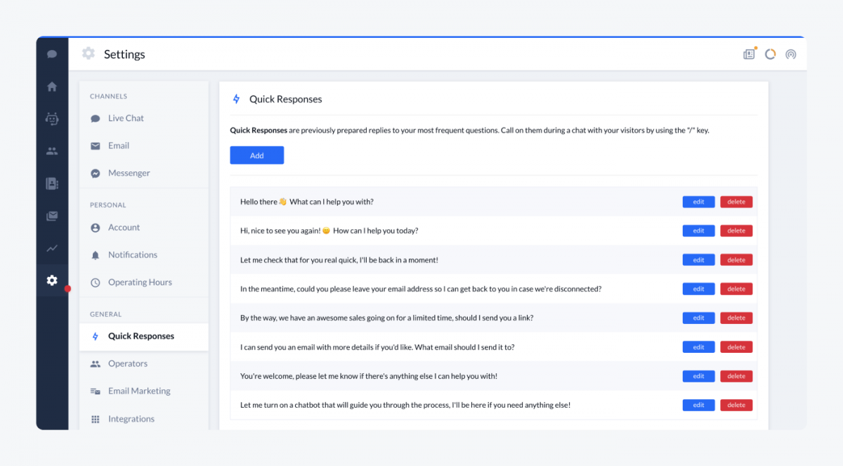 How to set up quick responses in Tidio