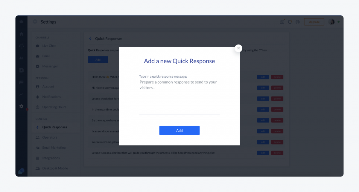 How to add a new quick response in Tidio
