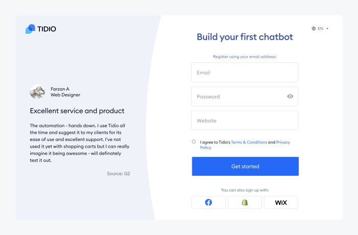 crear una cuenta Tidio gratuita crear una cuenta Tidio gratuita