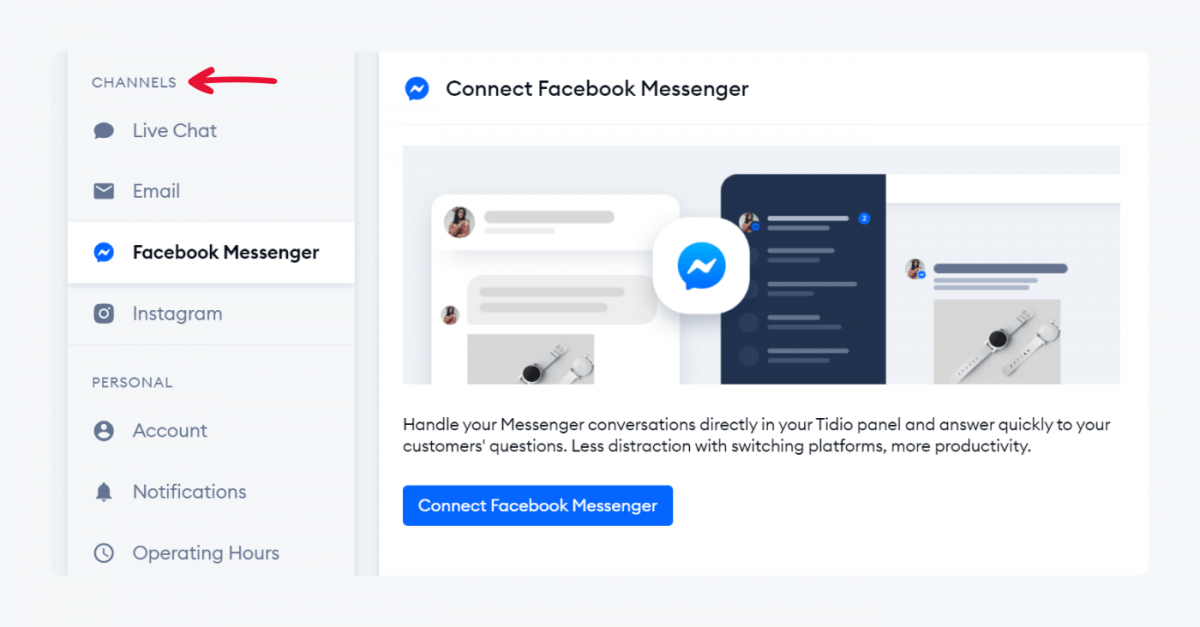 agregar messenger a tu sitio web Configuración de canales con una pestaña de Facebook Messenger abierta