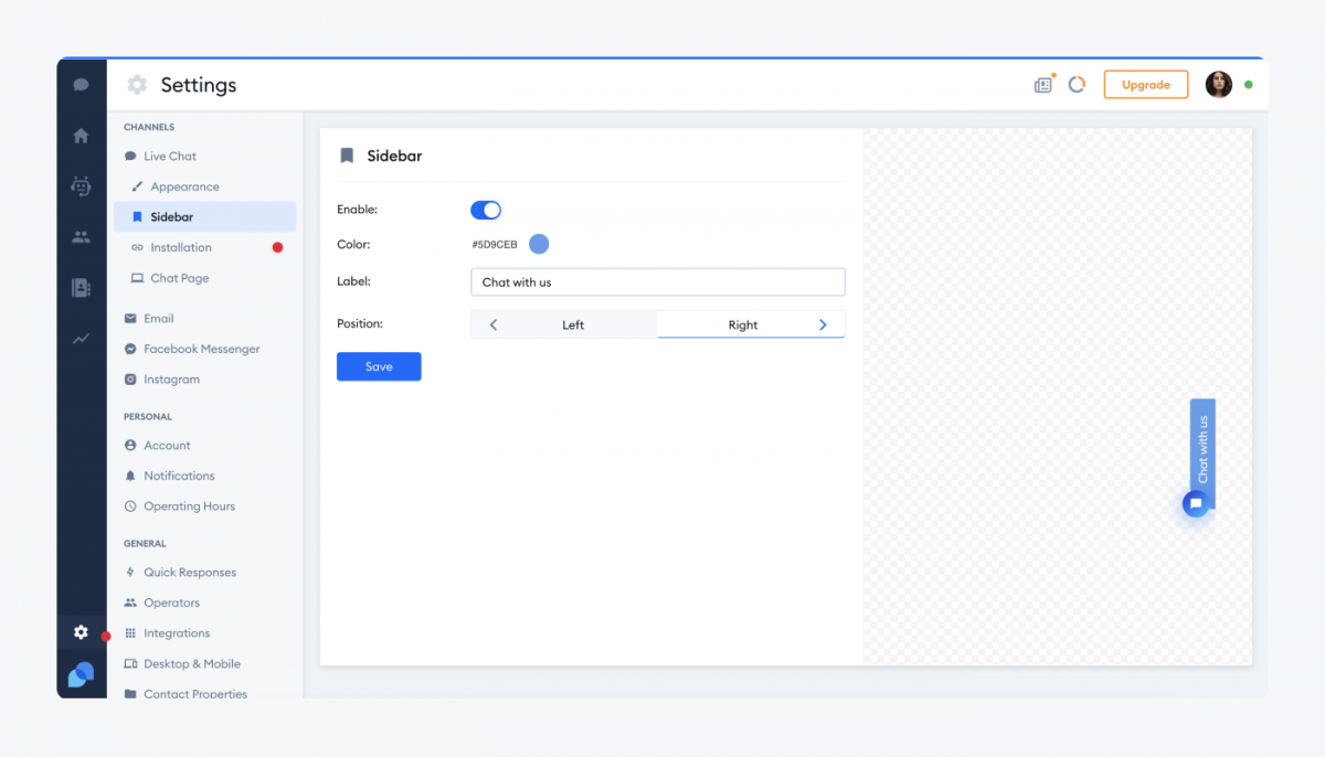 TIdio's settings panel