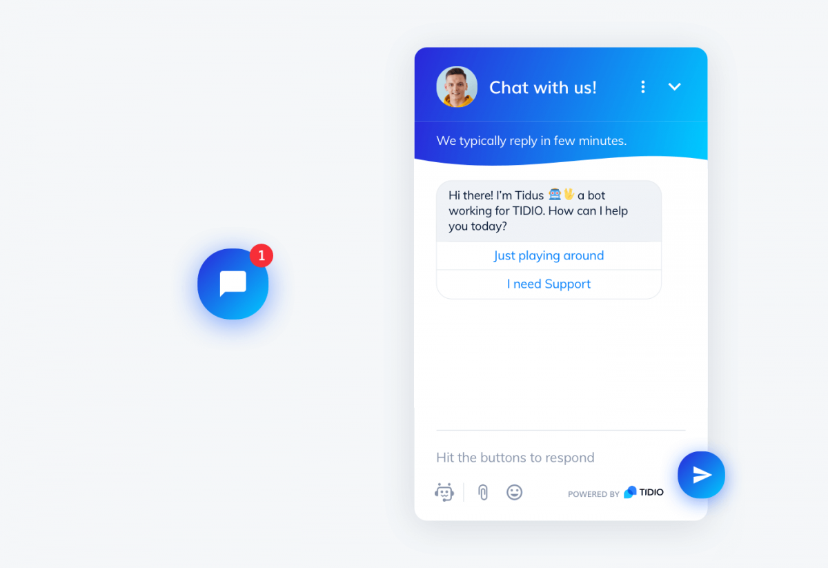 Chat widget de Tidio Widget e icono de chat Tidio
