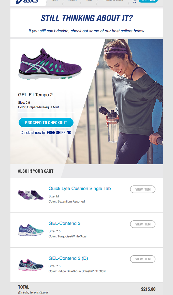 example of total price in abandoned cart email