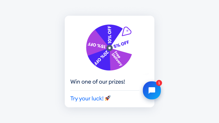 Example of interactive spinning wheel with discounts and offers in Tidio widget