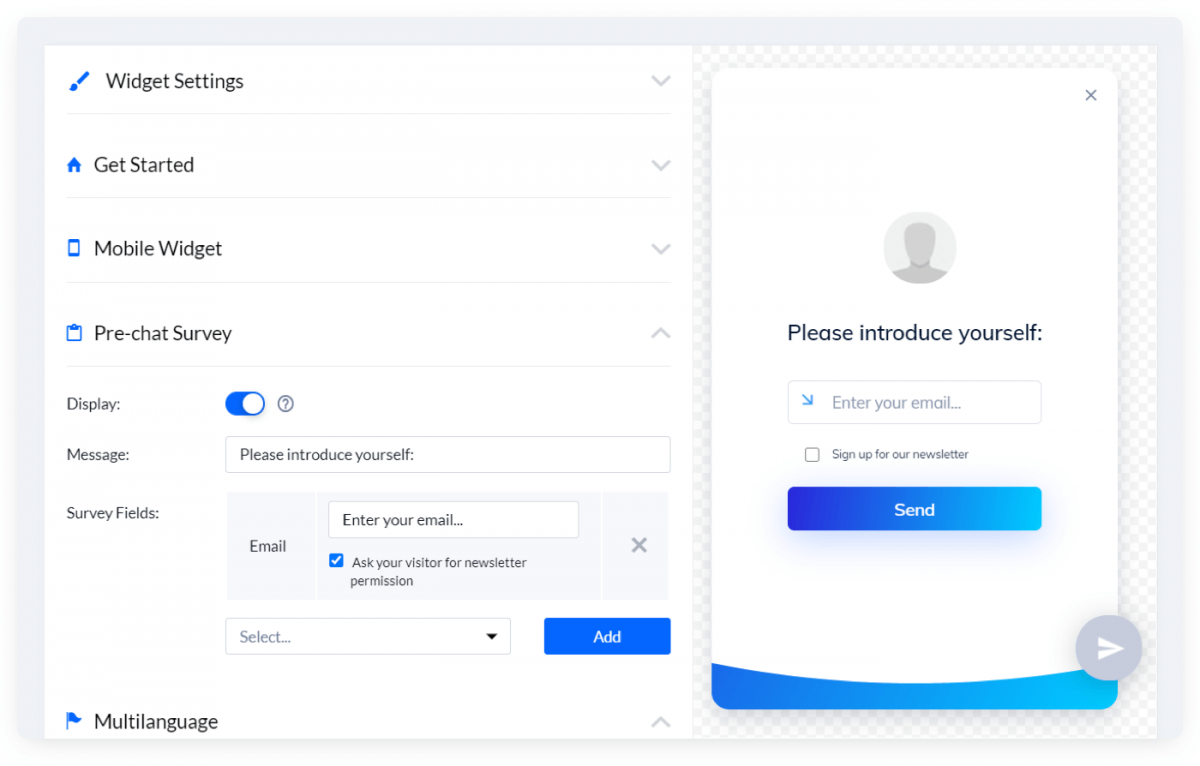 Pre-chat survey panel