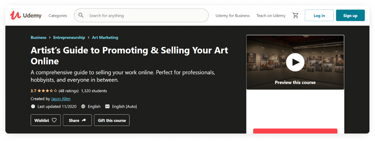 A Udemy course about promoting and selling art online