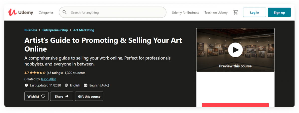 A Udemy course about promoting and selling art online 