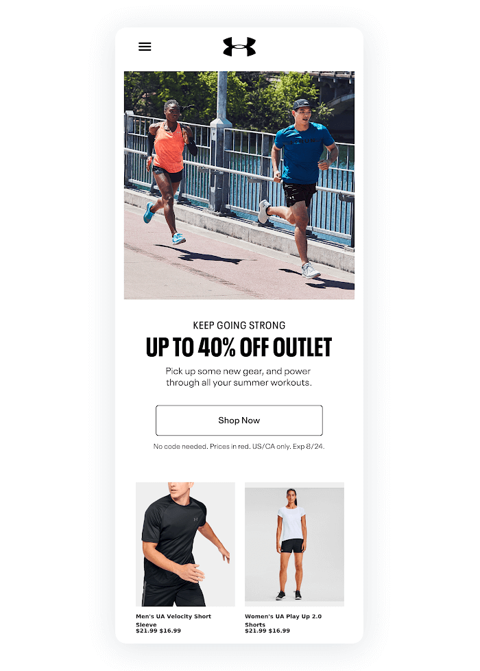 Email design example from Under Armour