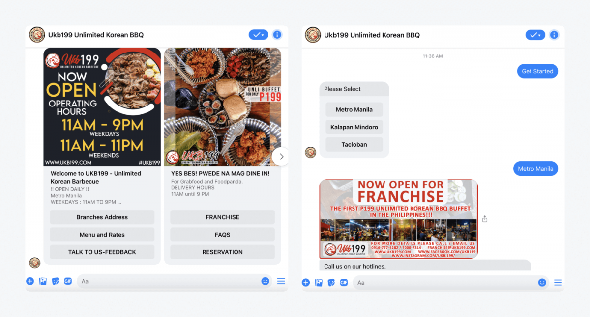 Restaurant chatbot example from Unlimited Korean