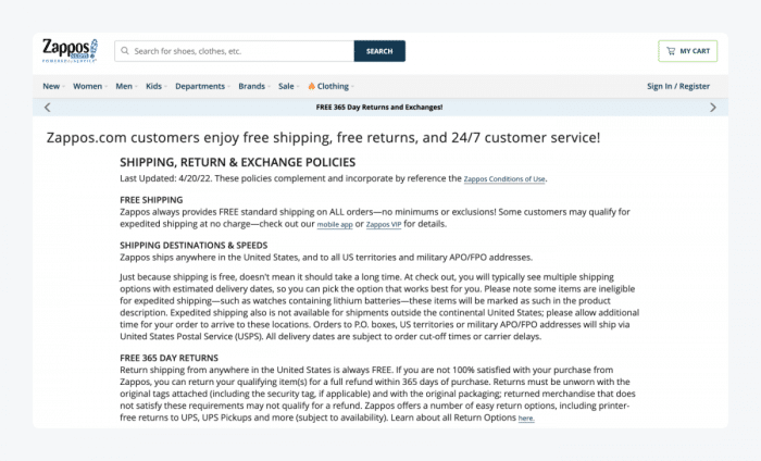 zappos return policy zappos return policy