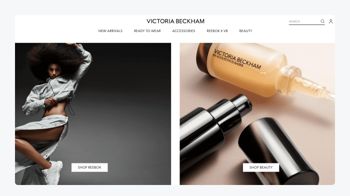 victoria beckham ejemplo tienda shopify Página de Victoria Beckham