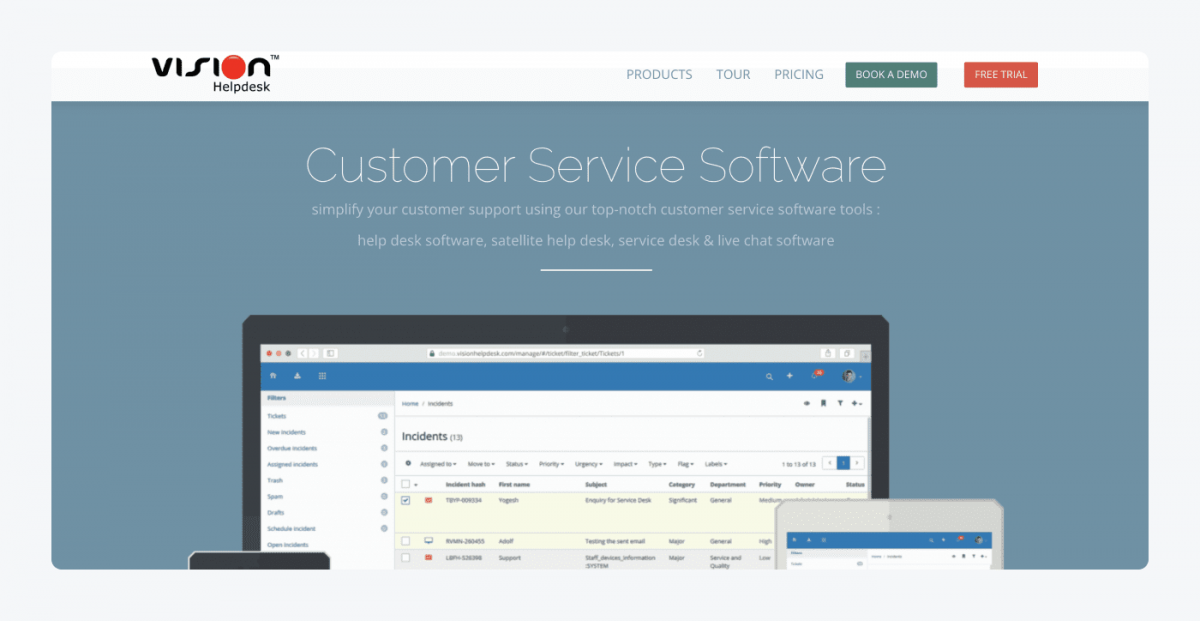 Vision helpdesk ticketing system homepage