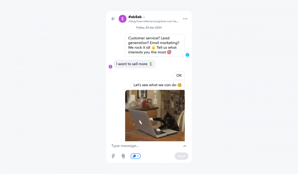 Chatbot design example that includes a gif