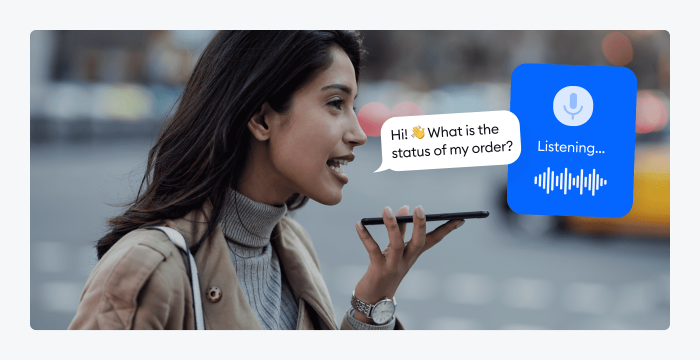person speaking and a chatbot image person speaking and a chatbot image