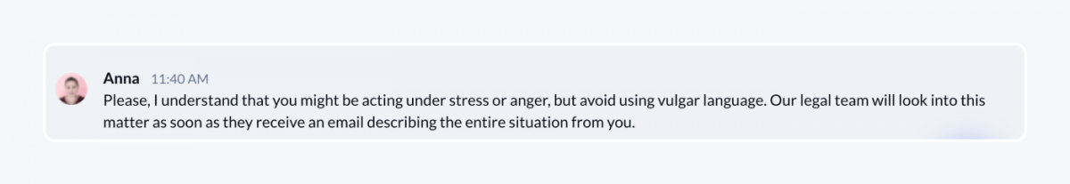 An example of a response to an angry customer using vulgar language