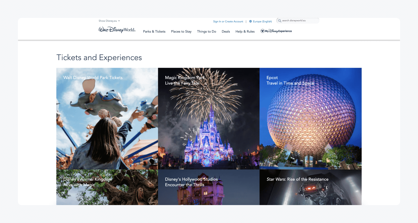 Disney’s strategies for customer experience Disney's homepage