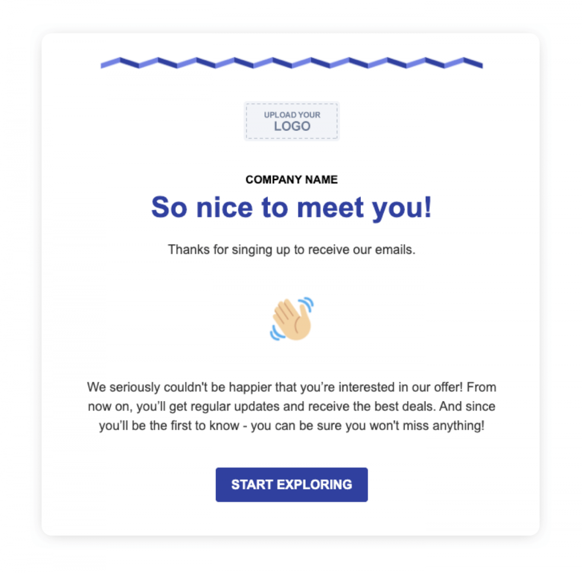 An automated welcome email example for customer onboarding
