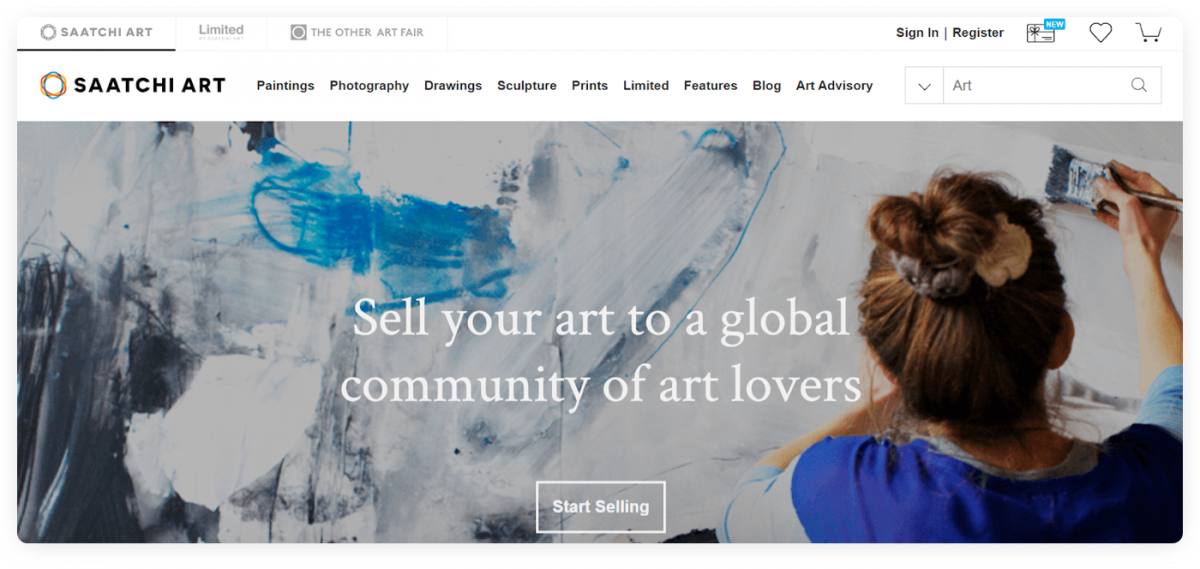 The homepage of Saatchi Art