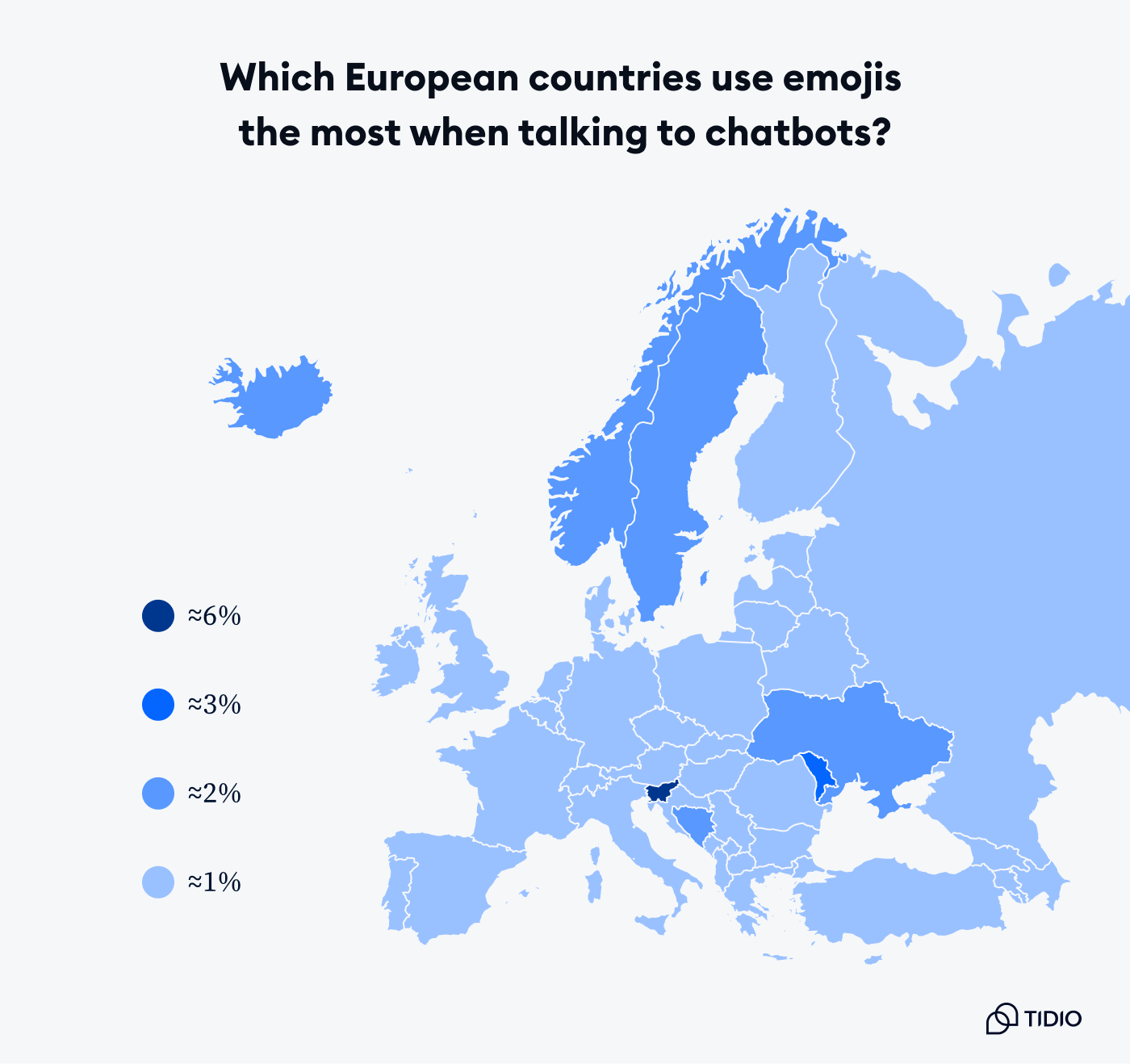 color-coded map of European countries' emoji usage in chatbot conversations