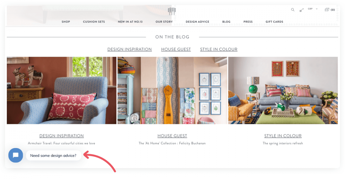 Live chat widget on a website