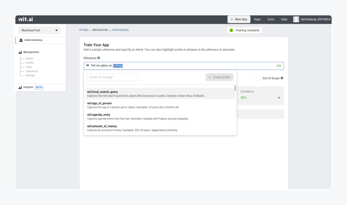 Wit.ai bot framework sample