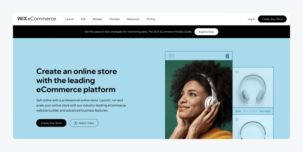 WIX eCommerce homepage screenshot