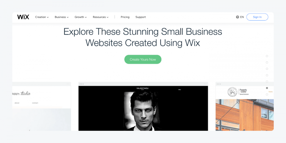 Small Business Website Templates on Wix's website