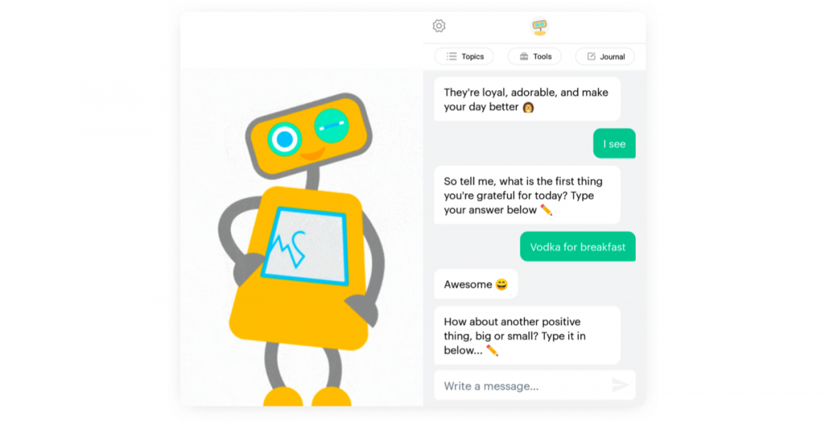 ejemplo de chatbot weobot Conversación con Woebot