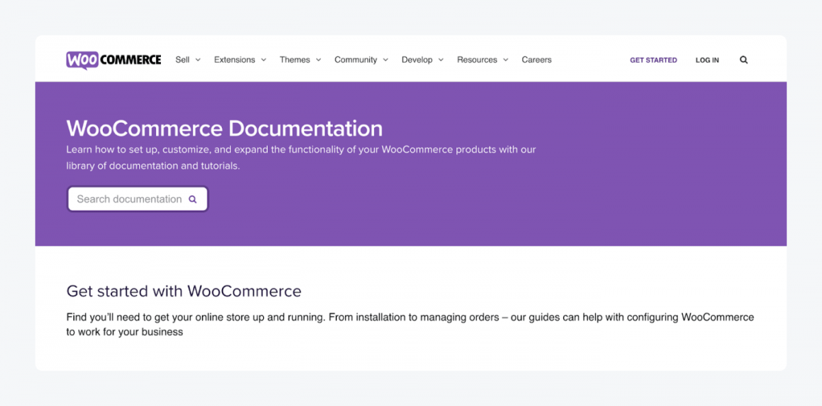 WooCommerce Documentation page screenshot