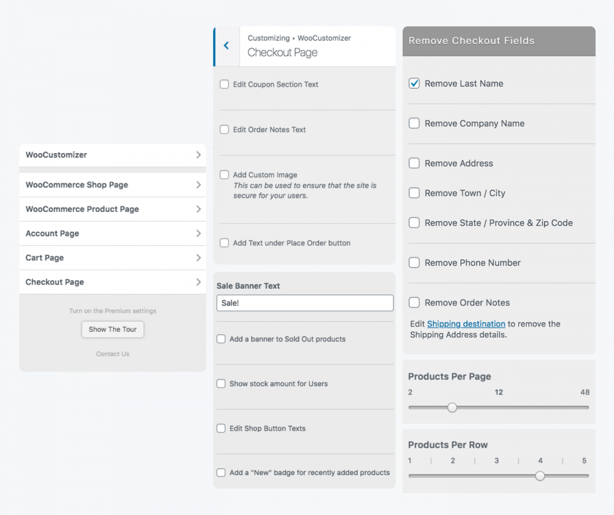 Panel previews of WooCommerce Store Customizer