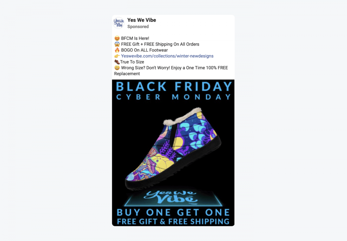 Black Friday post from Yes We Vibe