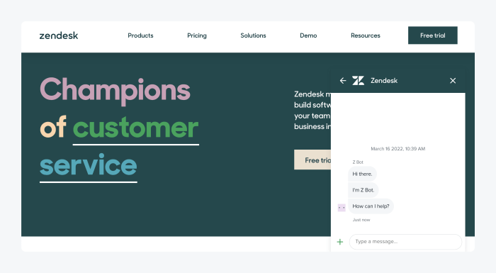 Screenshot of Zendesk homepage