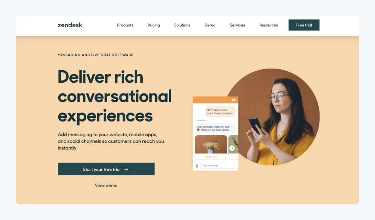 Zendesk Chat's homepage