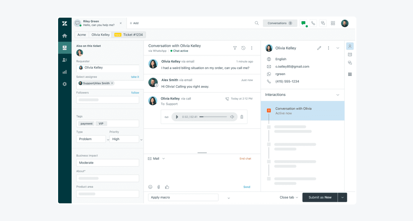 Zendesk customer service solution panel