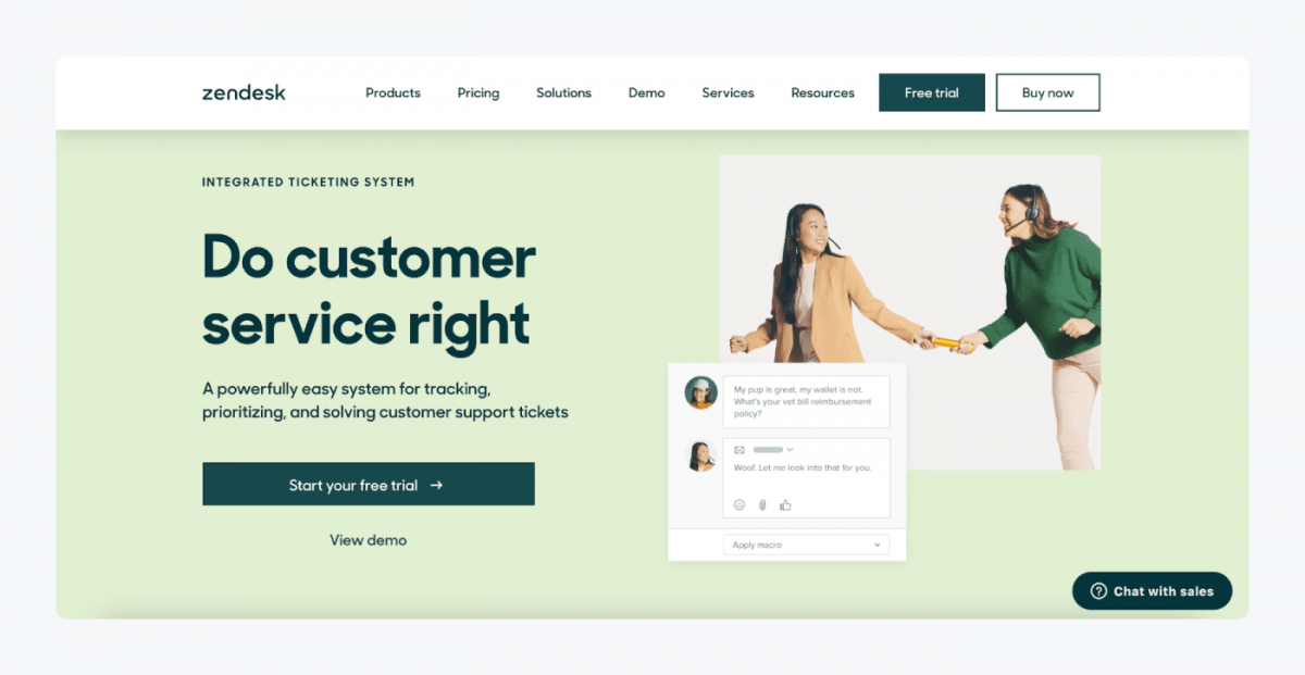 Zendesk ticketing system homepage