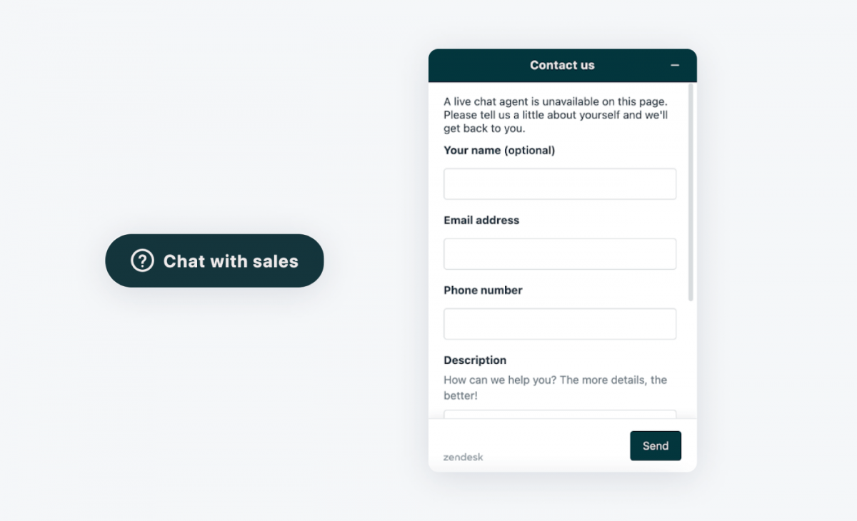Chat widget de Zendesk Widget e icono de chat de Zendesk
