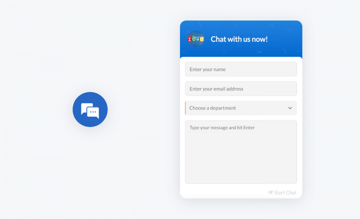 Chat widget de Zoho Desk Widget e icono del chat del escritorio Zoho